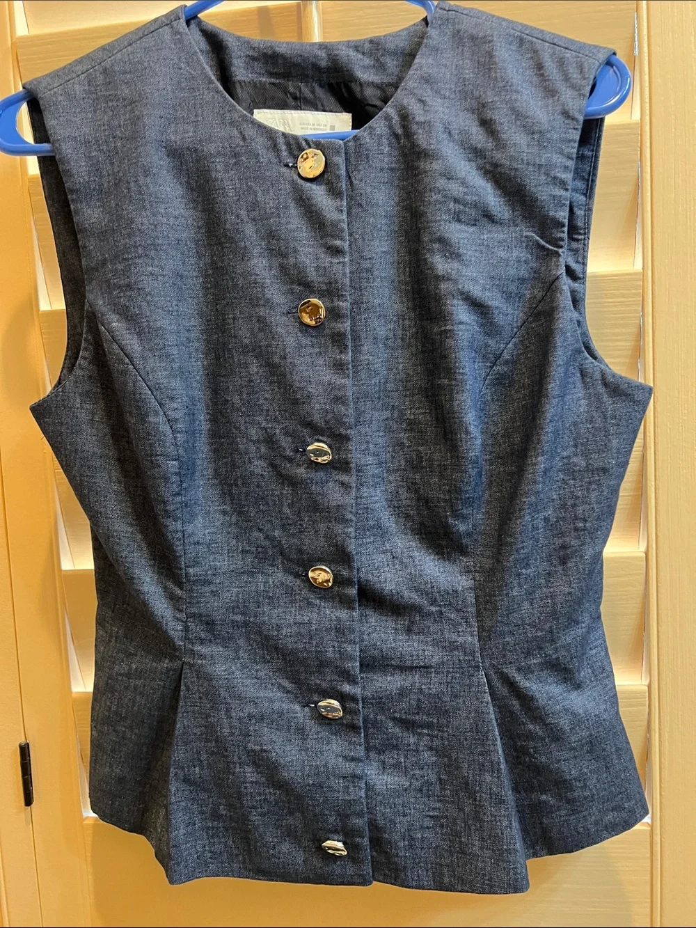 Zara Sleeveless Light Indigo Linen blend Peplum vest and matching culottes